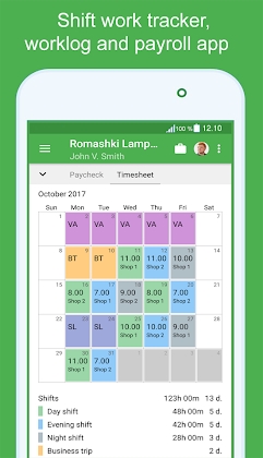 Green Timesheet - shift work log and payroll app Mod Apk