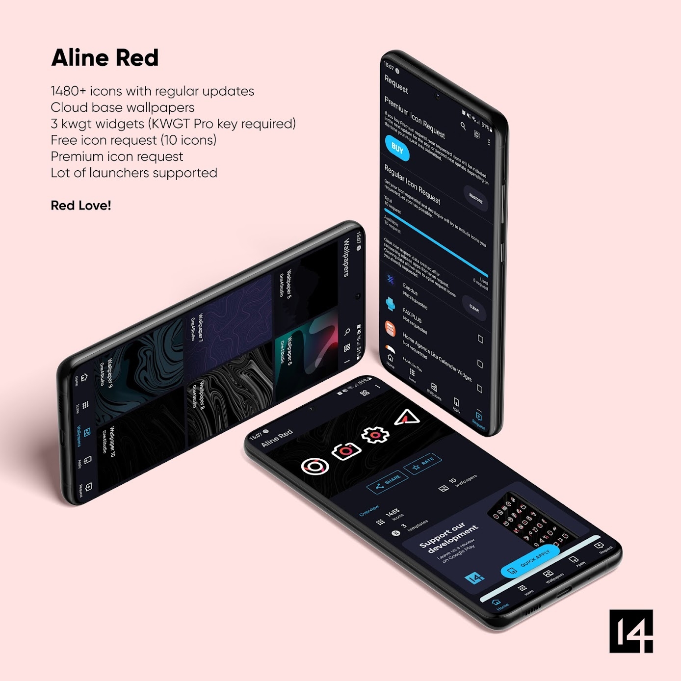 Aline Red: linear icon pack Apk